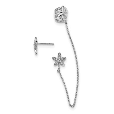 CZ Diamond Leaf Cuff &amp; Post Earrings Sterling Silver Rhodium-plated QE13524, MPN: QE13524, 19110123…