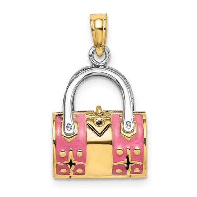 Pink Enameled Handbag Moveable Charm 14k Gold 3-D K6936, MPN: K6936, 637218131471