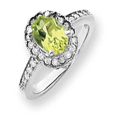 8x6mm Oval Peridot Checker Diamond Ring 14k White Gold Y4420PE_AA, MPN: Y4420PE_AA, 883957358918