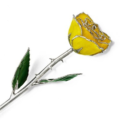 Lacquer Dipped Silver Trimmed Yellow Rose GM16746, MPN: GM16746, 812465021458