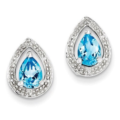 Blue Topaz Post Earrings Sterling Silver Rhodium-plated Diamond QE9934BT, MPN: QE9934BT, 8839574899…