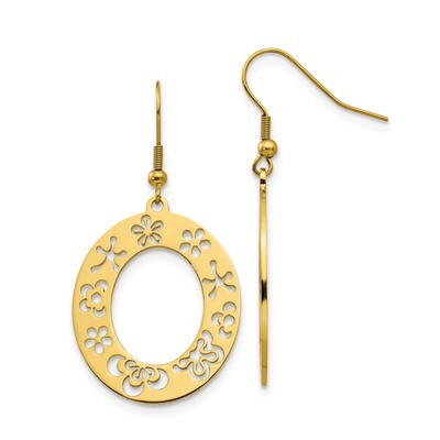 Yellow IP Flower Cutout Shepherd Hook Earrings Stainless Steel Polished SRE1275GP by Chisel, MPN: S…