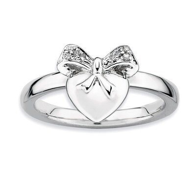 Heart with Bow Diamond Ring - Sterling Silver QSK329, MPN: QSK329, 883957280561