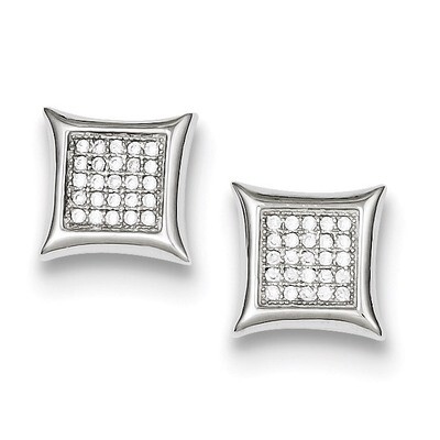 Pave Square Post Earrings Sterling Silver Diamond QE9115, MPN: QE9115, 883957519746