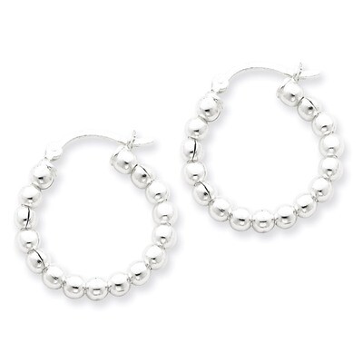 Beaded Hoop Earrings Sterling Silver Polished QE1970, MPN: QE1970, 883957923307
