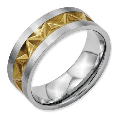 Grooved Yellow IP-plated Mens 8mm Brushed Band - Stainless Steel SR60 by Chisel, MPN: SR60, 8867740…