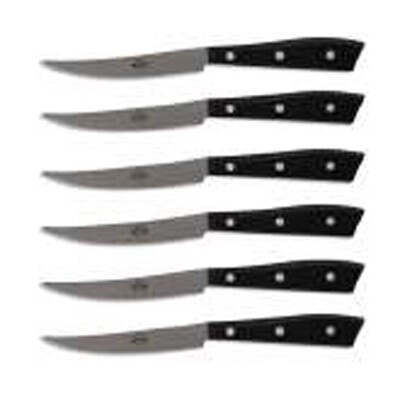 Berti Compendio Steak Set Of 6 Grey Blade Knife Black Lucite Handle 7050