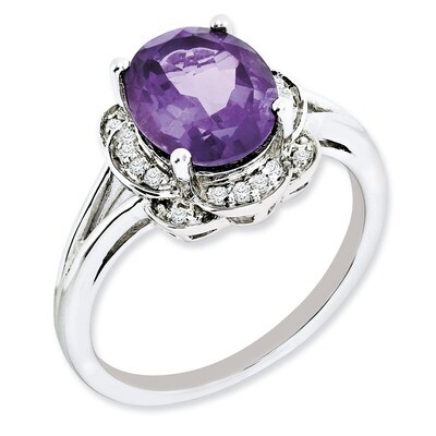 Amethyst Ring Sterling Silver Diamond QR3027AM, MPN: QR3027AM, 883957622538