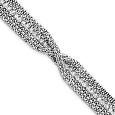 Sterling Silver Rhodium-plated Multirow Chain &amp; Crystal Bracelet J146485180A73