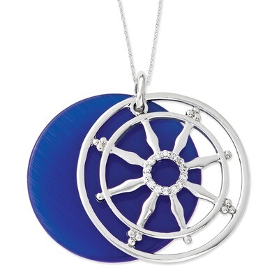 CZ &amp; Simulated Cat&#39;s Eye Stay On Target 18 Inch Necklace Sterling Silver QSX494