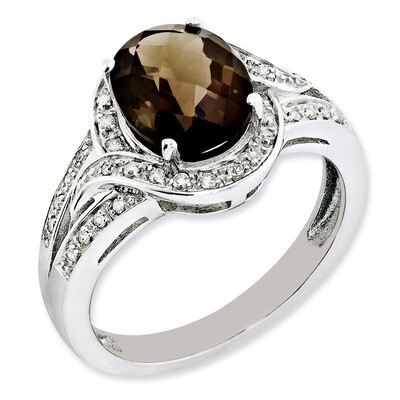 Smoky Quartz Ring Sterling Silver Diamond QR3026SQ, MPN: QR3026SQ, 883957360850