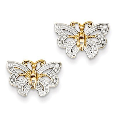 Butterfly Post Earrings 14K Gold &amp; Rhodium TF403, MPN: TF403, 637218096770