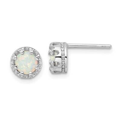 White Created Opal Post Earrings Sterling Silver Rhodium-Plated Polished QE16404, MPN: QE16404, 196…