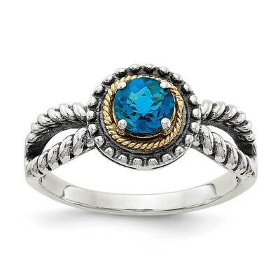 London Blue Topaz Ring Sterling Silver with 14k Gold Accent QTC1632, MPN: QTC1632, 883957621210
