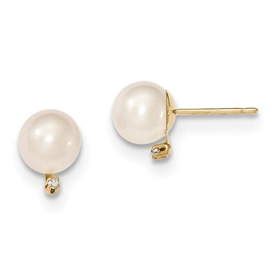 Diamond 7-8mm Round White Fresh Water Cultured Pearl Studs 14k Gold XF493E, MPN: XF493E, 1911014340…