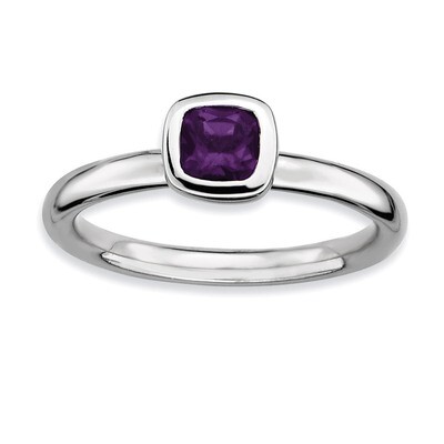 Cushion Cut Amethyst Ring - Sterling Silver QSK447, MPN: QSK447, 886774004617