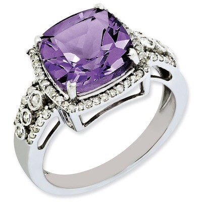 Amethyst &amp; Diamond Ring Sterling Silver QR3051AM, MPN: QR3051AM, 883957633817