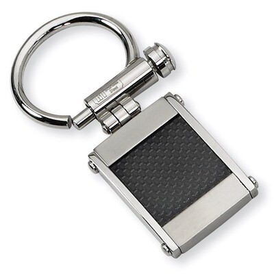 Brushed and Polished Black Carbon Fiber Key Ring - Stainless Steel SRK101 by Chisel, MPN: SRK101, 8…