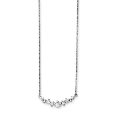 Fancy Wave CZ Diamond Bar Necklace 18 Inch Sterling Silver Rhodium-plated Polished QG3654-18, MPN: …