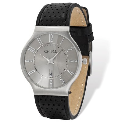 Chisel Stainless Steel Grey Dial Black Leather Watch Men&#39;s TPW102, MPN: TPW102, 886774553535