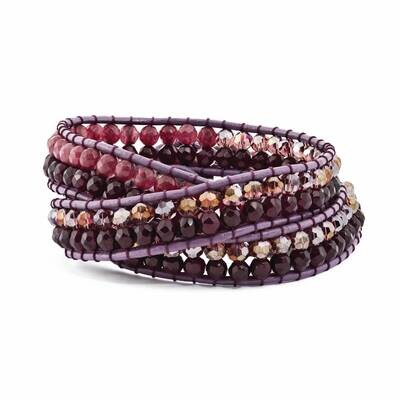 Purple Crystal and Red Quartz and Leather Bracelet Multi Wrap BF2101, MPN: BF2101, 886774245263
