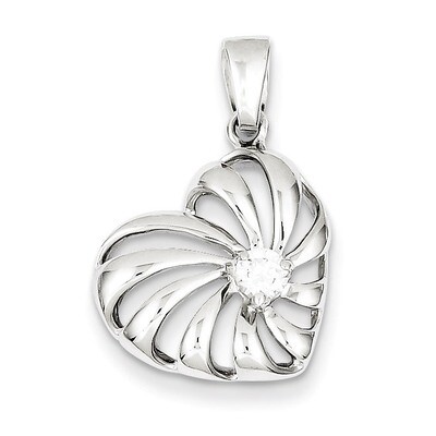 Sterling Silver Rhodium Plated Diamond Heart Pendant QC7450
