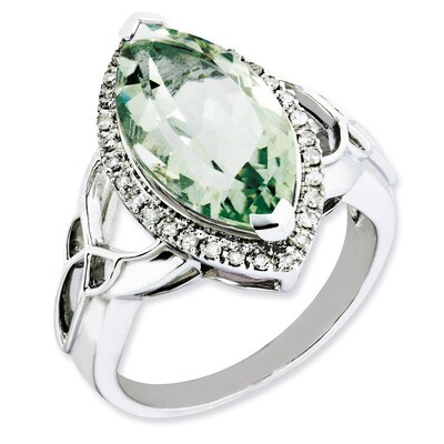 Green Quartz Ring Sterling Silver Diamond QR3056AG, MPN: QR3056AG, 883957158204