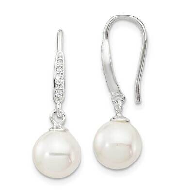 Imitation Shell Pearl Dangle Earrings Sterling Silver CZ Diamond QE14776, MPN: QE14776, 886774089645