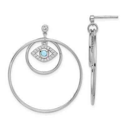 Hoop with CZ Diamond &amp; Blue Crystal Eye Earrings Sterling Silver Rhodium-plated QE15301, MPN: QE153…