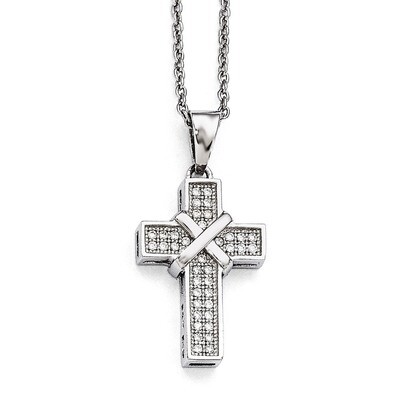 Cross Necklace Sterling Silver &amp; Cubic Zirconia Polished QMP292-18, MPN: QMP292-18, 886774372914