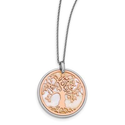 Leslie&#39;s Rose tone MOP Tree of Life with 1in ext Necklace 17.5 Inch Sterling Silver HB-QLF998-17.5,…