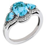 Blue Topaz &amp; Diamond Ring Sterling Silver QR3057BT, MPN: QR3057BT, 883957403595