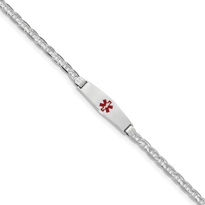 8 Inch Medical Soft Diamond Shape Red Enamel Anchor Link ID Bracelet 14k white Gold XM589CCW-8, MPN…