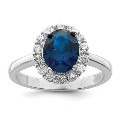 Rhodium-Plated Blue and Clear CZ Diamond Ring Sterling Silver Polished QR7379, MPN: QR7379,