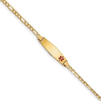 8 Inch Medical Soft Diamond Shape Red Enamel ID with Semi-Solid Link Bracelet 14k Gold XM556FC-8, M…
