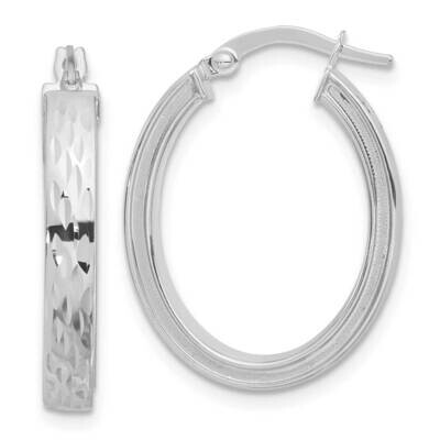 14K White Gold Diamond-cut Oval Hoop Earrings CMEI18201