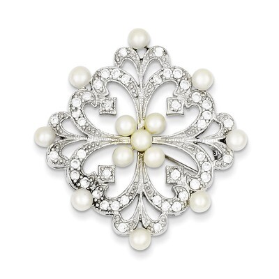 Cultured Pearl &amp; Diamond Pin Sterling Silver QP879, MPN: QP879, 191101280474