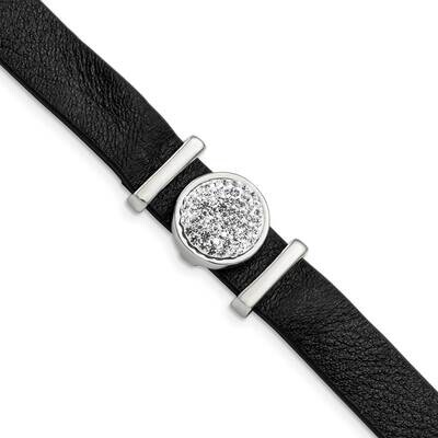 Leather with Preciosa Crystal with 1.25 Inch Extender 7 Inch Bracelet Stainless Steel Polished SRB2…
