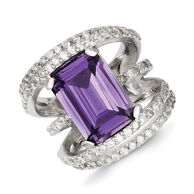 Purple &amp; Clear Diamond Ring Sterling Silver QR2306, MPN: QR2306, 883957507583