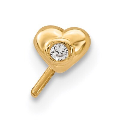CZ Diamond Heart Nose Stud 14k Gold BD108, MPN: BD108, 886774040202