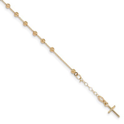 6.75 Inch Diamond -cut Cross and Miraculous Medal 0.75 inch Extender Bracelet 14k Gold Polished SF2…