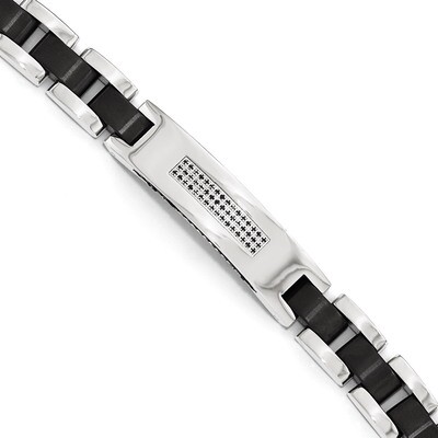 Brushed and Polished Black IP-plated and Synthetic Diamond Bracelet - Stainless Steel SRB1767-8.5 b…