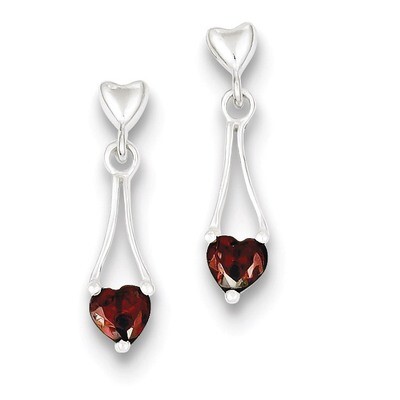 Garnet Heart Post Dangle Earrings Sterling Silver Polished QE9431, MPN: QE9431, 883957571881