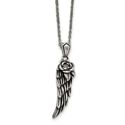 Crystal Wing Necklace Stainless Steel Antiqued Polished SRN1737-18 by Chisel, MPN: SRN1737-18, 8867…