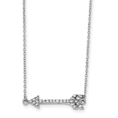 CZ Diamond Arrow with 2 inch Extender Necklace 16 Inch Sterling Silver Rhodium-plated QG3712-16, MP…