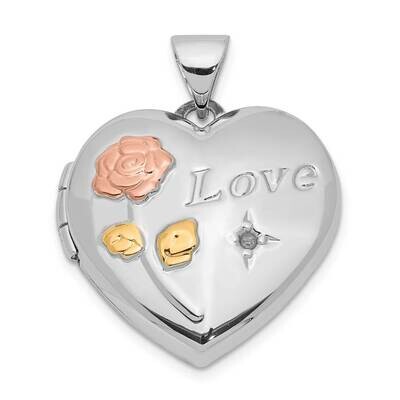 Dia. Rose&amp;Yellow Rhod Love 19mm Heart Locket Sterling Silver QLS909, MPN: QLS909, 886774056036