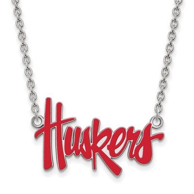 University of Nebraska Large Enamel Pendant with Chain Necklace Sterling Silver SS094UNE-18, MPN: S…