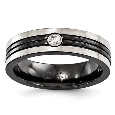 Edward Mirell Black Titanium with Grey Border .10ct Diamond with Sterling Silver Bezel EMR215 by Ed…