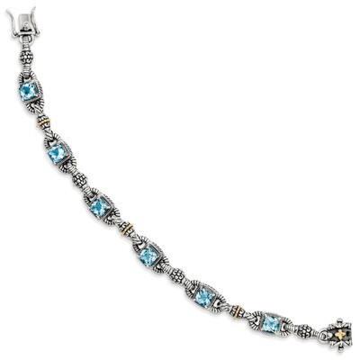 6.86 Sky Blue Topaz 7.25 Inch Bracelet Sterling Silver &amp; 14k Gold QTC413, MPN: QTC413, 883957503523
