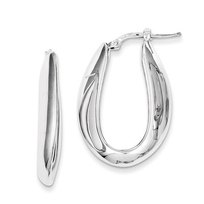 Oval Hollow Hoop Earrings Rhodium Plated Polished Sterling Silver Polished QE8308, MPN: QE8308, 191…